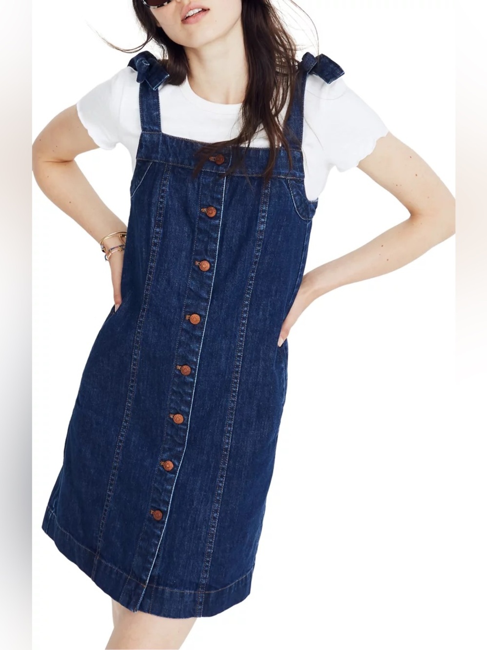Madewell Denim Tie-Strap Button-Front Sundress Morley Wash Size 4 Cotton Mini